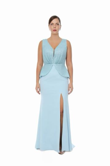 Abito da sera blu con scollo a V taglie forti